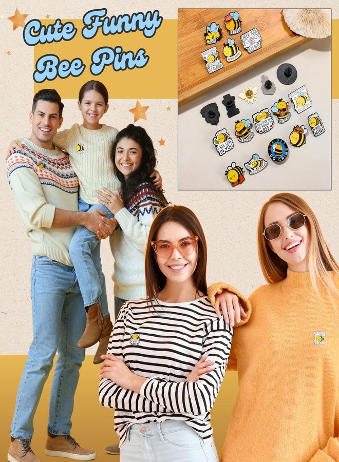 RANERVZ 20pcs Funny Bee Pins Bulk with Storage Bag Cute Let It Bee Decorative Brooch Pins Accessories Cartoon Bee Enamel Pins for Backpack Hat Jackets Christmas Birthday Graduation Gifts for Women Kids Bee Lovers Pin Collectors - Image 3